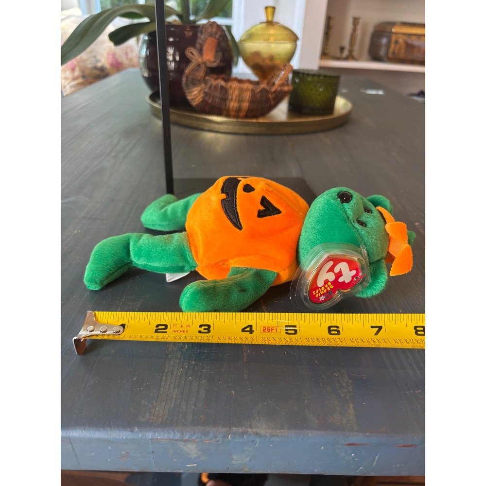 Ty Beanie Babies Tricky the Bear Halloween Pumpkin 10th Anniversary Plush Green - Picture 10 of 11